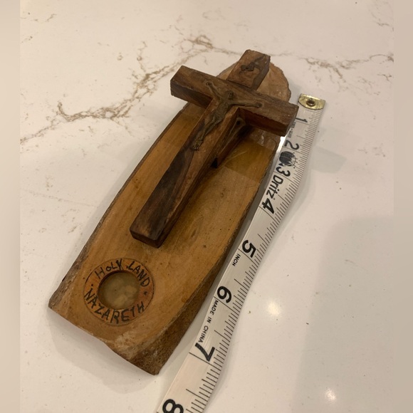 Vintage Crucifix Jesus Holy Land Cross Carved Olive Wood Nazareth Mid Century - Picture 5 of 8